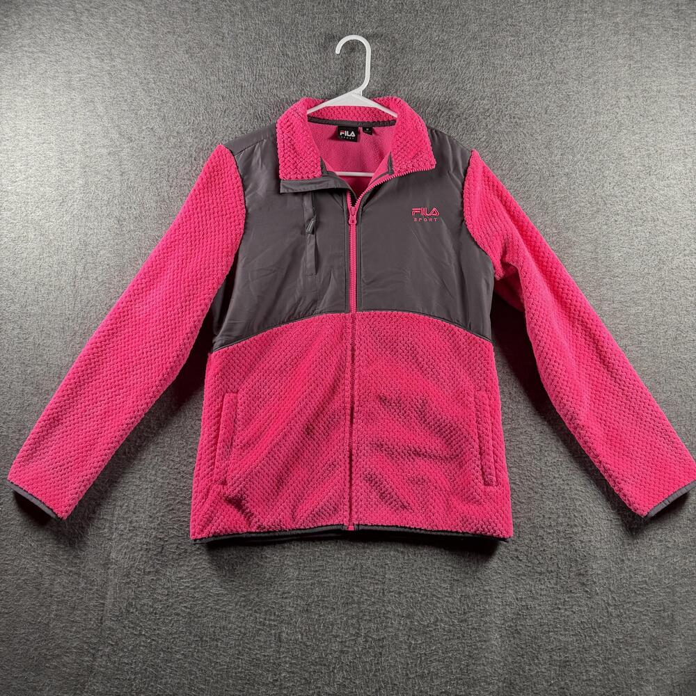 Fila Sport Jacket Womens Medium Pink Gray Fleece Full Zip Outdoor Warm